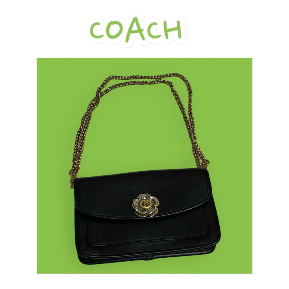 Coach Black Leather Crossbody Bag with Gold Chain